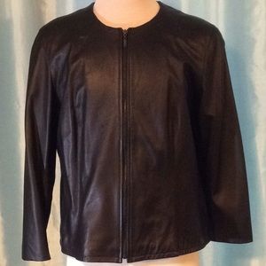 Fitted. Collarless Soft Leather Jacket, lined, NWT